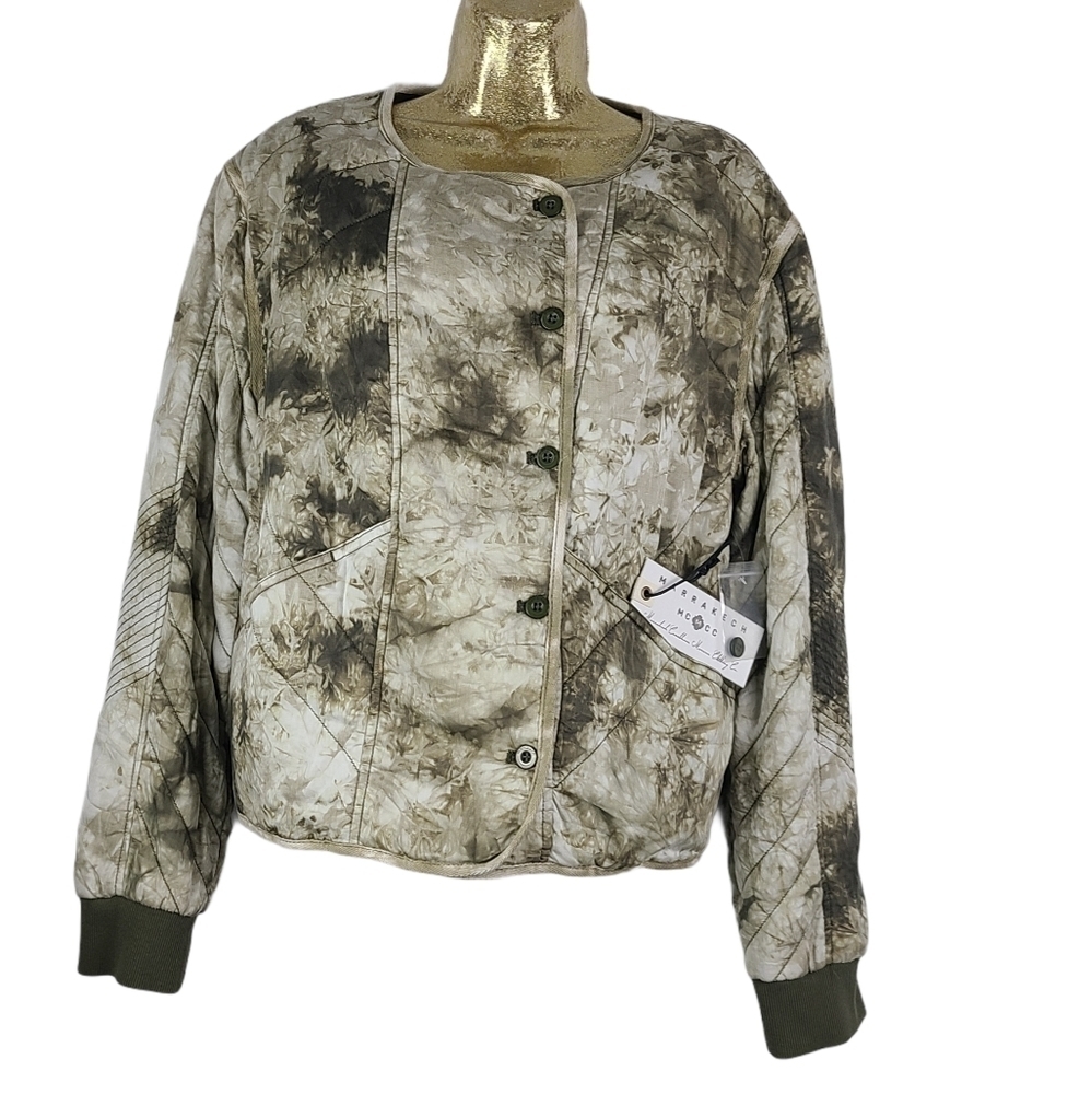 NWT Marrakech by Anthropologie Green Tie-Dye Quilted Moto Jacket Women’s Small
